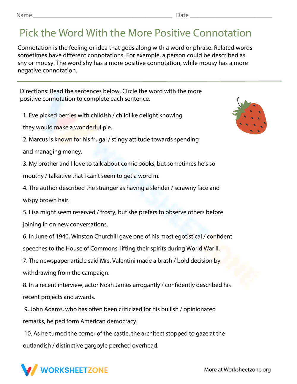 Positive Connotation Word Choice - Page 1