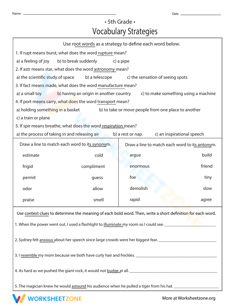 5th Grade Vocabulary Strategies - Page 1