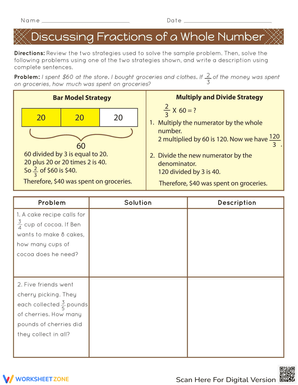 Discussing Fractions of a Whole Number - Page 1