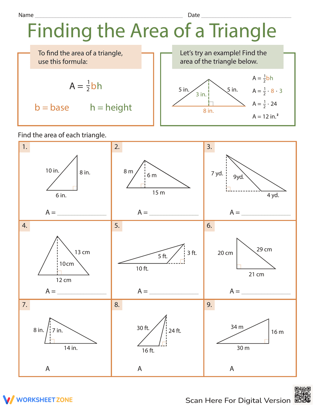 Finding the Area of a Triangle: Practice - Page 1