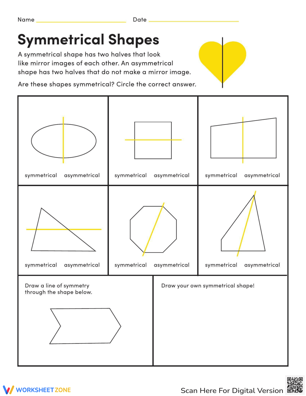 Identifying Symmetrical Shapes Worksheet - Page 1
