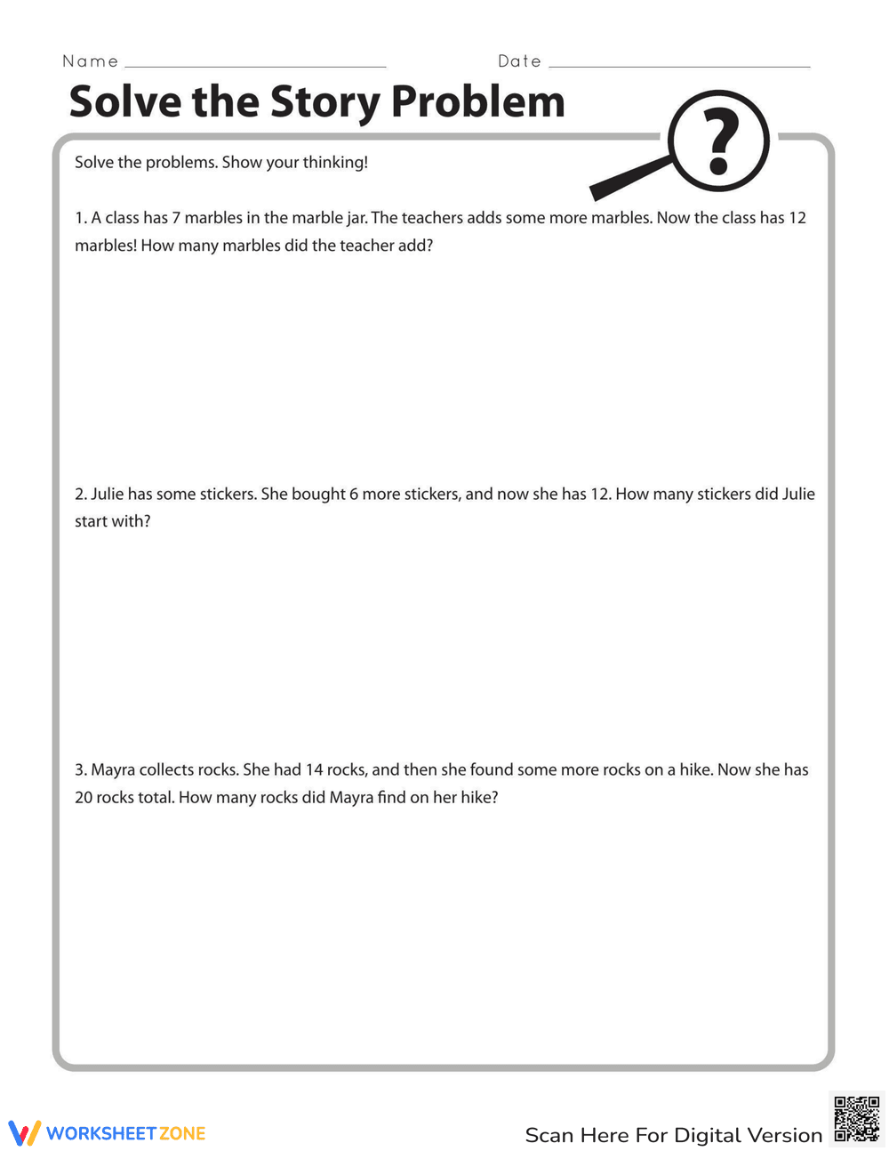 Solve the Story Problem Worksheet - Page 1