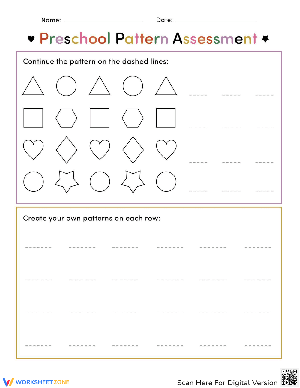 Preschool Pattern Assessment Worksheet - Page 1