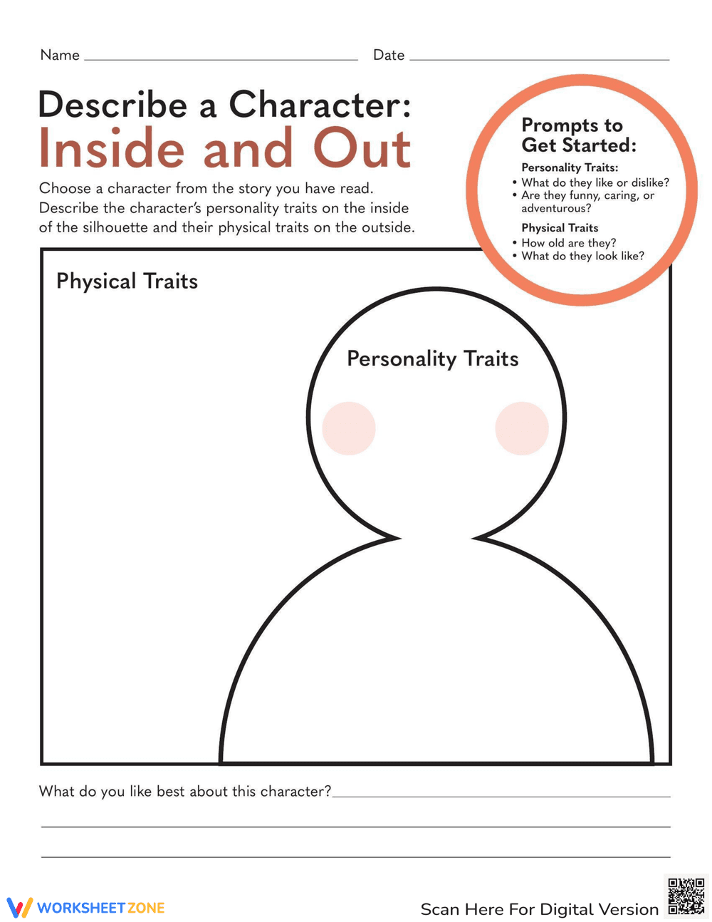 Describe a Character Worksheet - Page 1