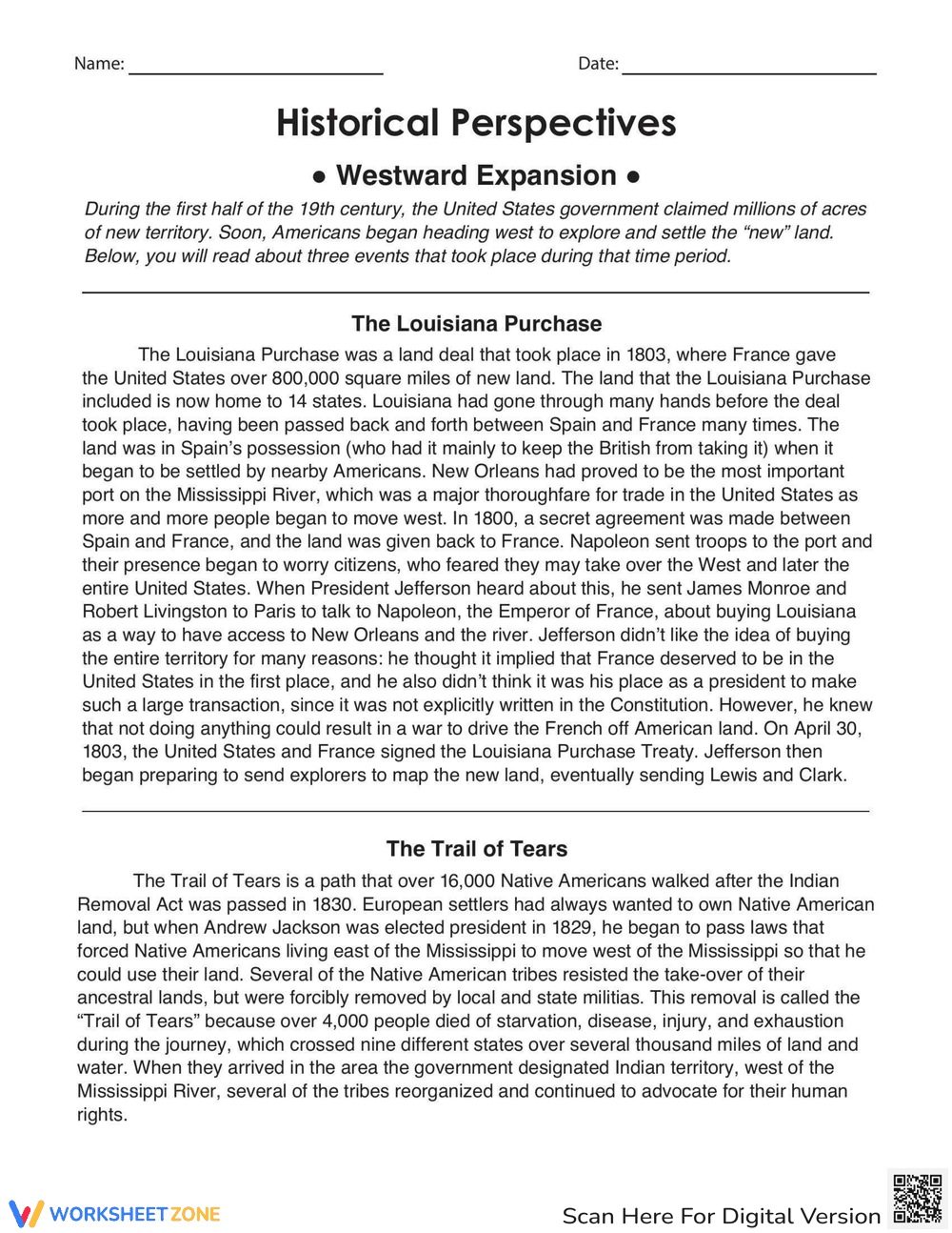 Historical Perspectives: Westward Expansion - Page 1