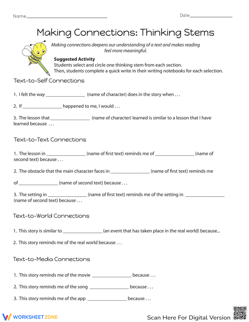 Making Connections with Thinking Stems - Page 1