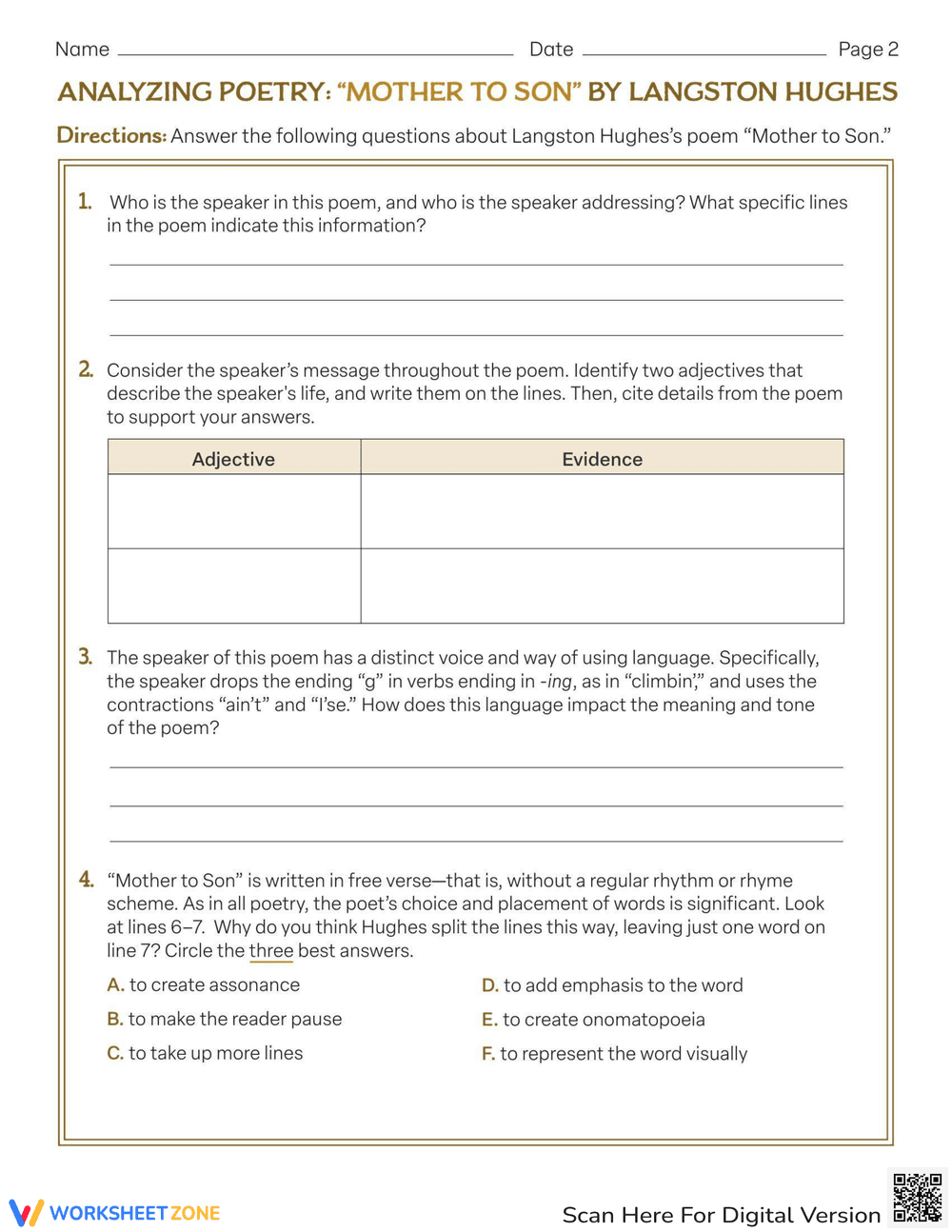 Analyzing 'Mother to Son' by Langston Hughes - Page 2