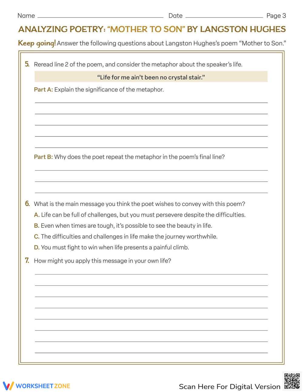 Analyzing 'Mother to Son' by Langston Hughes - Page 3