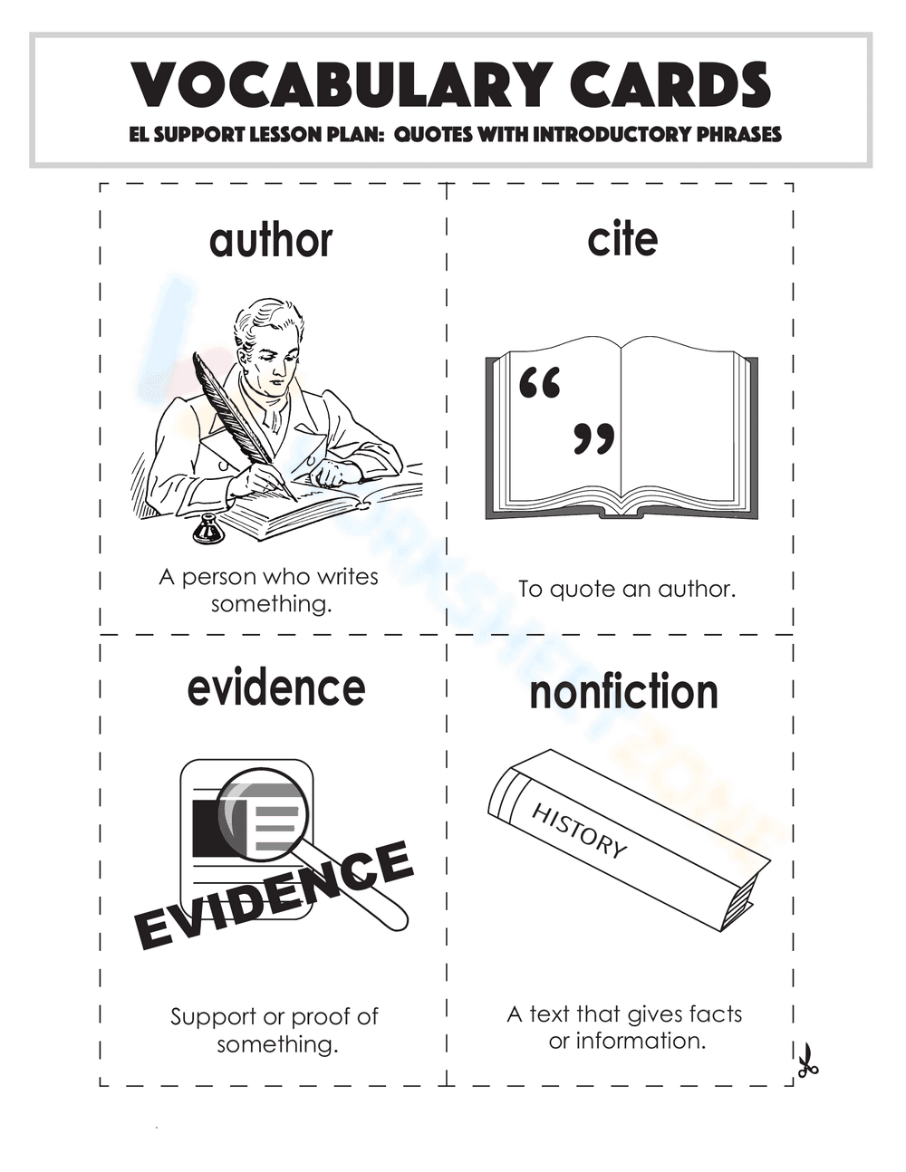 Vocabulary Cards: Quotes with Introductory Phrases - Page 1