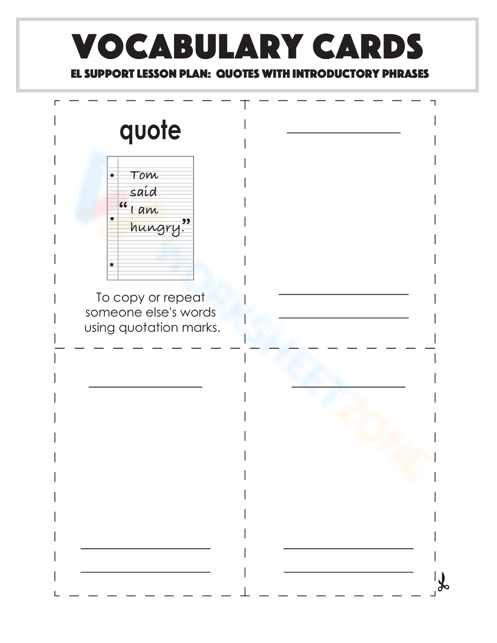 Vocabulary Cards: Quotes with Introductory Phrases - Page 2