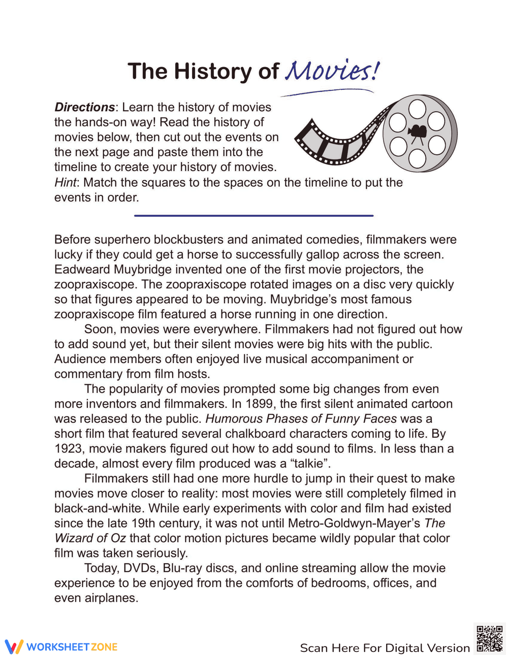 History of Movies Timeline Worksheet - Page 1