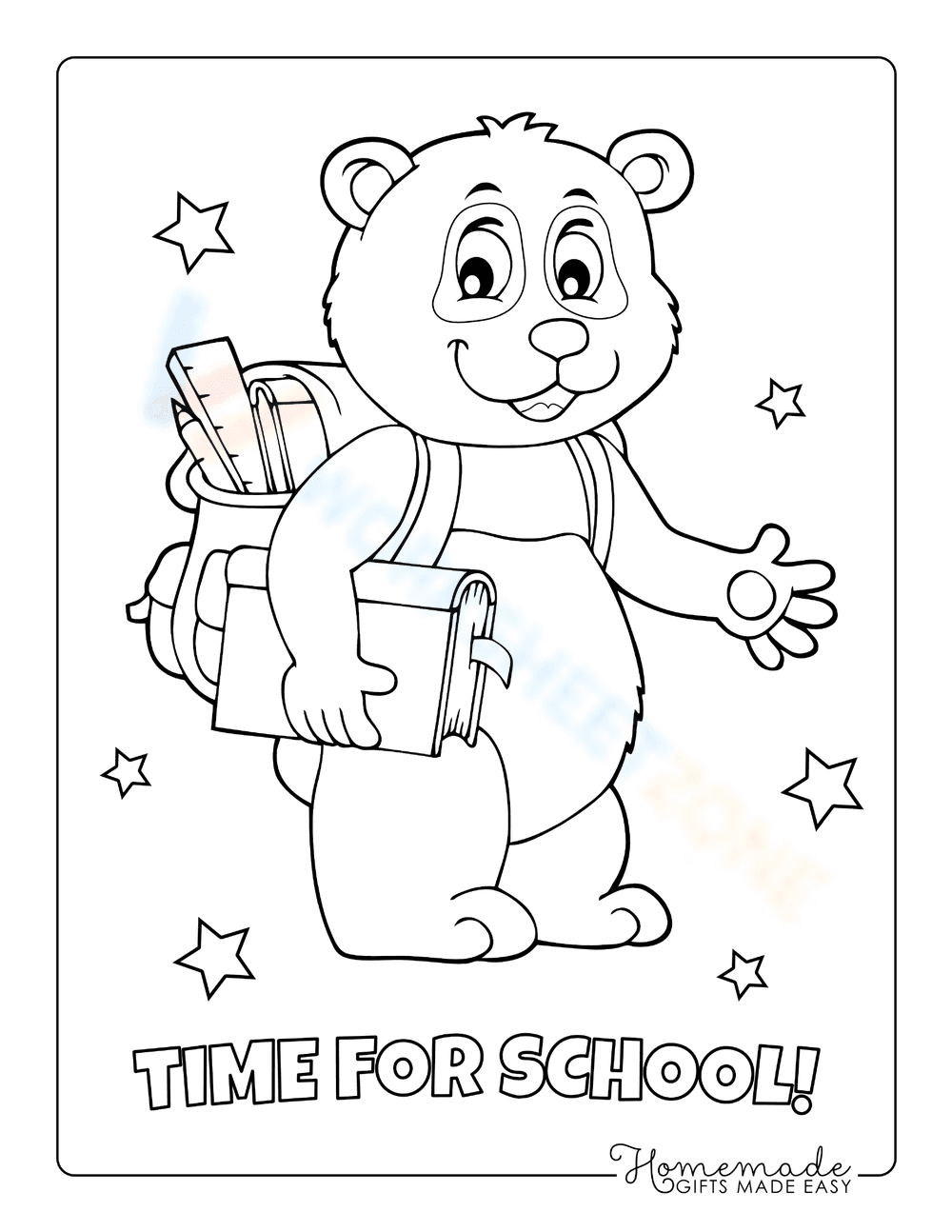 Time for School Bear Coloring Page - Page 1