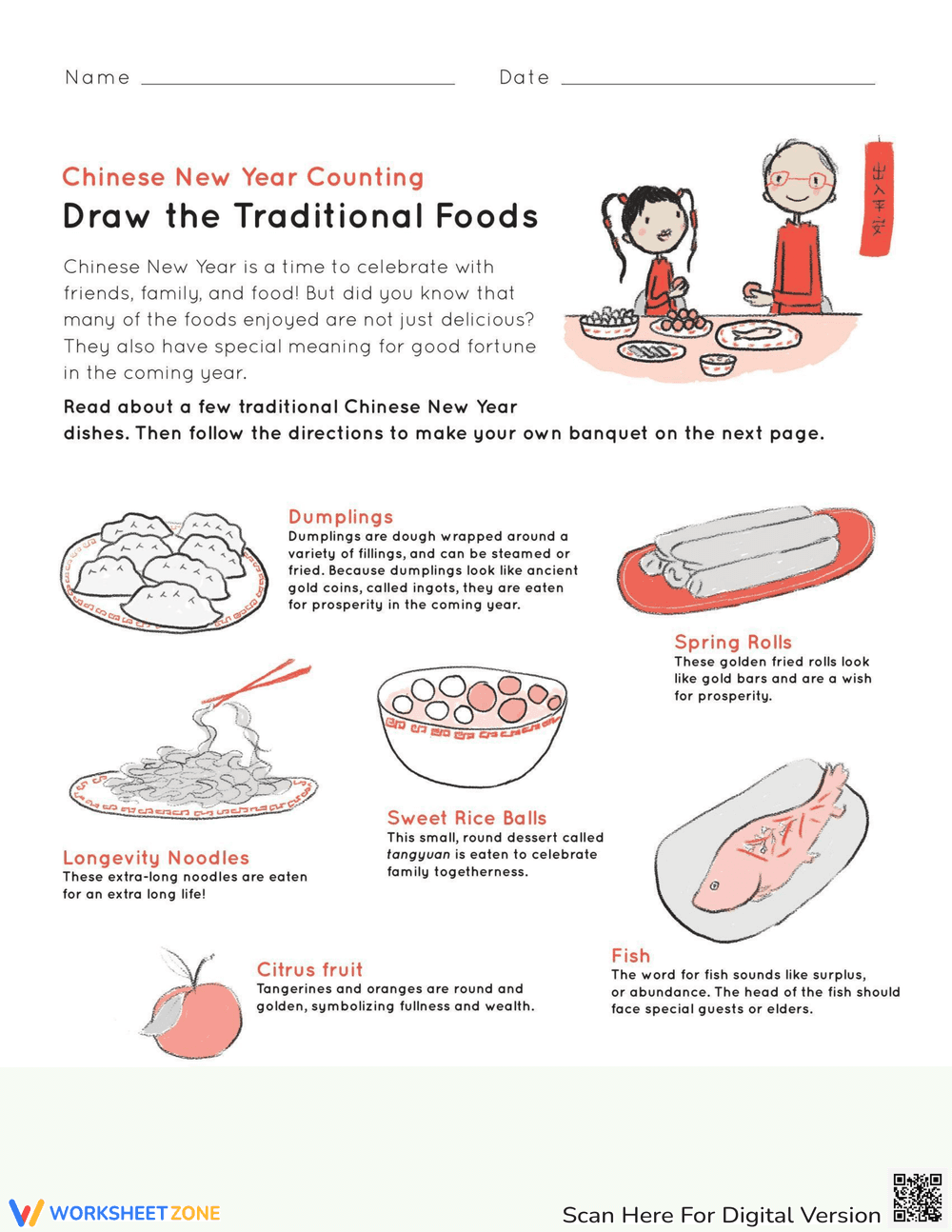 Chinese New Year: Count the Foods Worksheet - Page 1