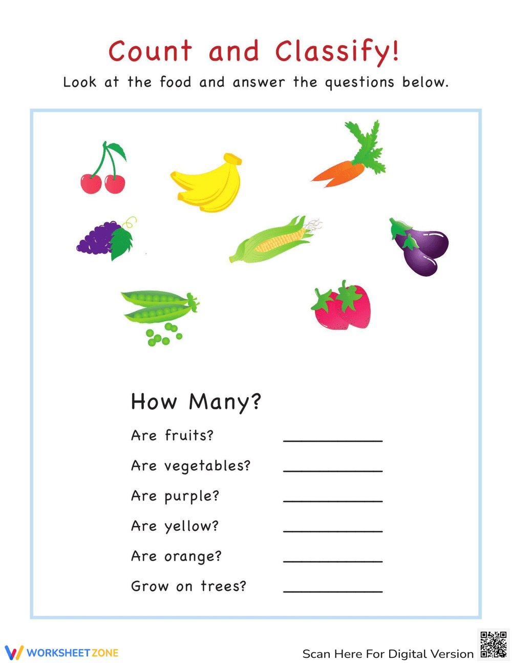 Classify Fruits and Vegetables Worksheet - Page 1