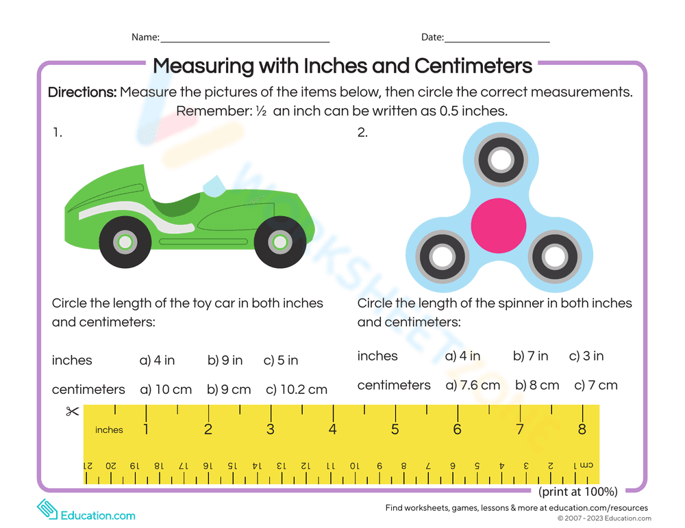 Practice Measuring with Inches and Centimeters - Page 1