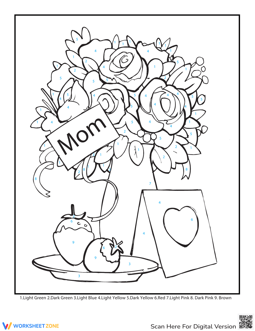Mother's Day Color by Number Worksheet - Page 1