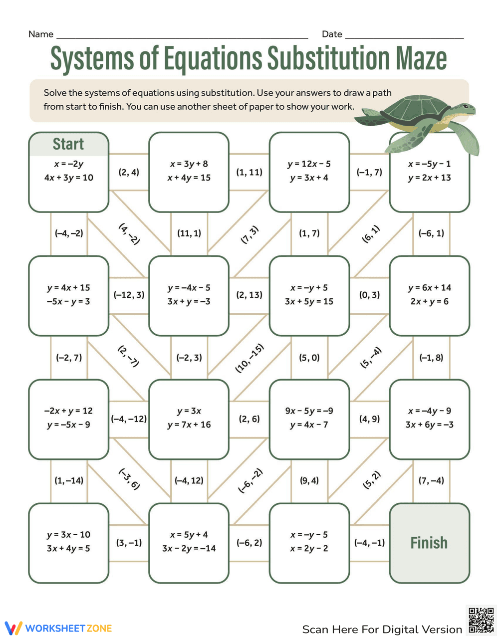 Solve Equations: Substitution Maze - Page 1