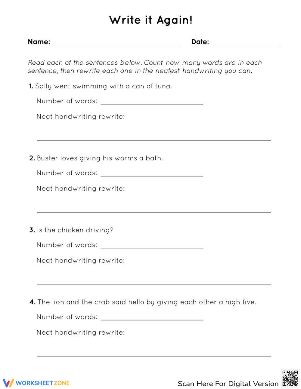 Write It Again: Writing Practice Worksheet - Page 1