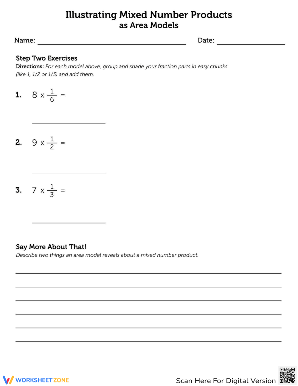 Illustrating Mixed Number Products Worksheet - Page 2