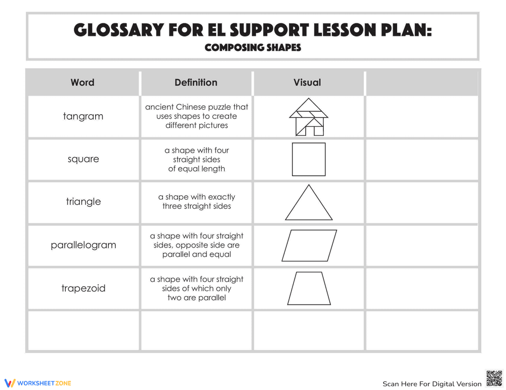 Composing Shapes Glossary Worksheet - Page 1