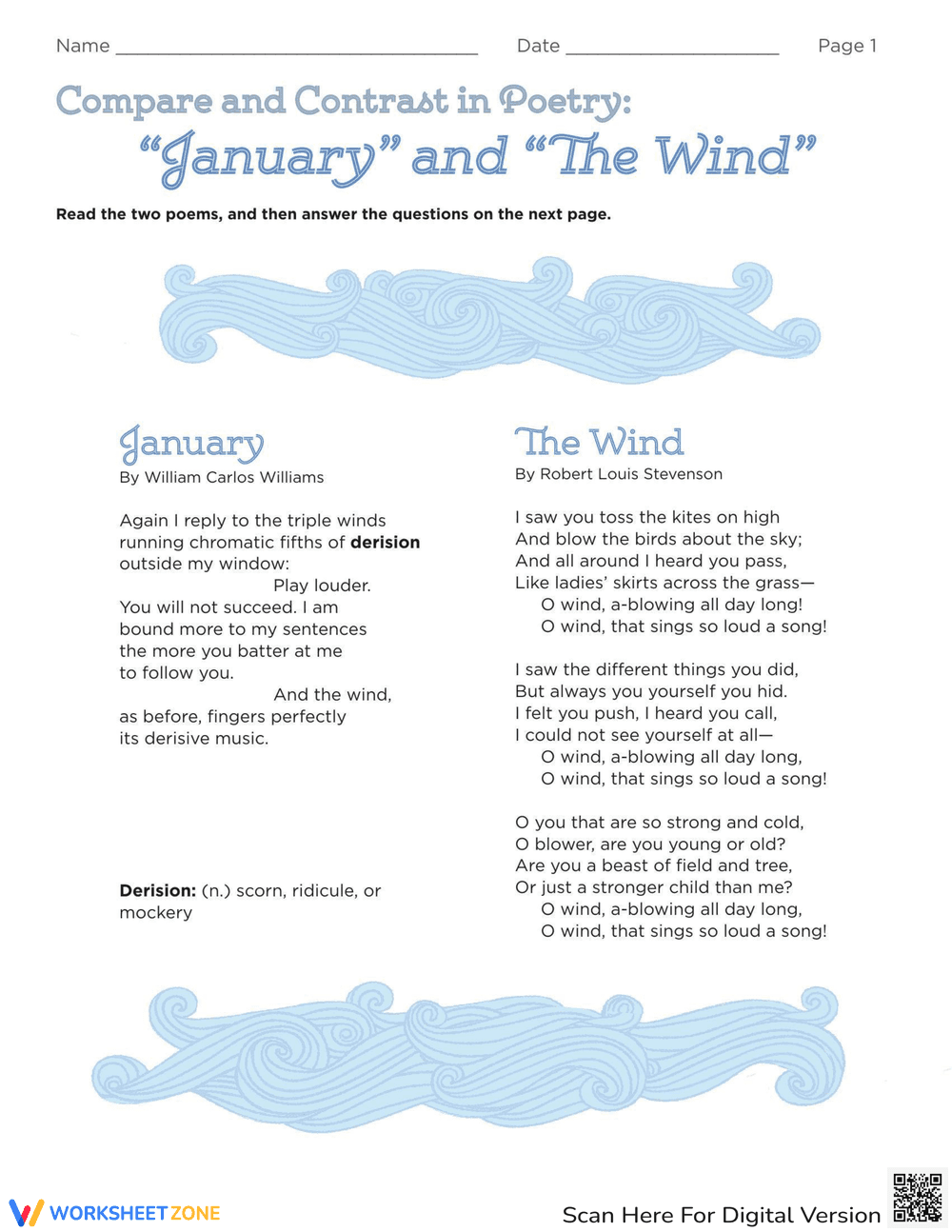 Compare and Contrast in Poetry: January and Wind - Page 1