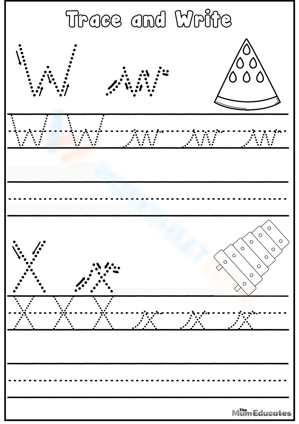 Alphabet Letters Tracing W and X - Page 1