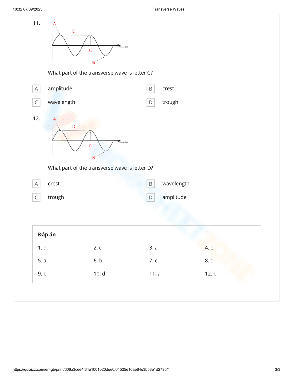 Transverse Waves Exercises Worksheet - Page 3