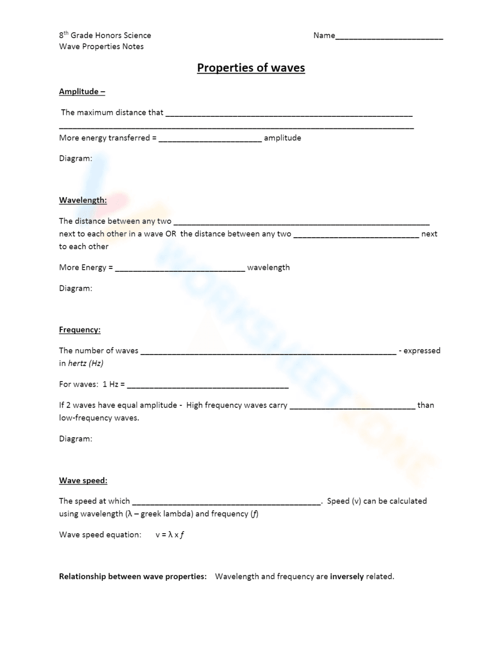 Understanding Wave Properties Worksheet - Page 1