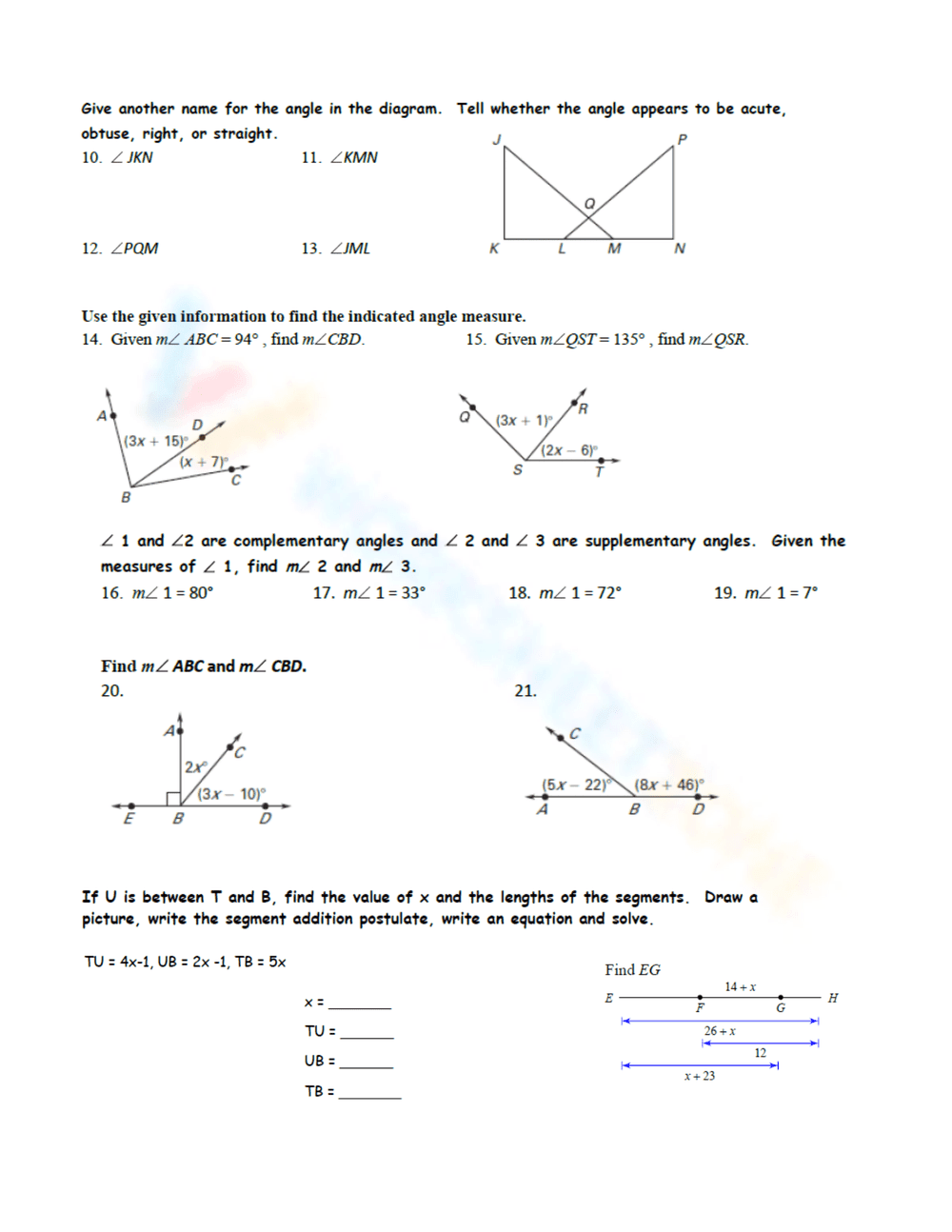 Segment Angle Addition Postulate - Page 2