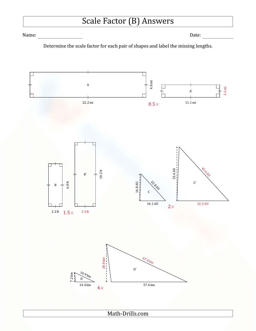Scale Factor Practice: Calculate Reductions and Enlargements - Page 2