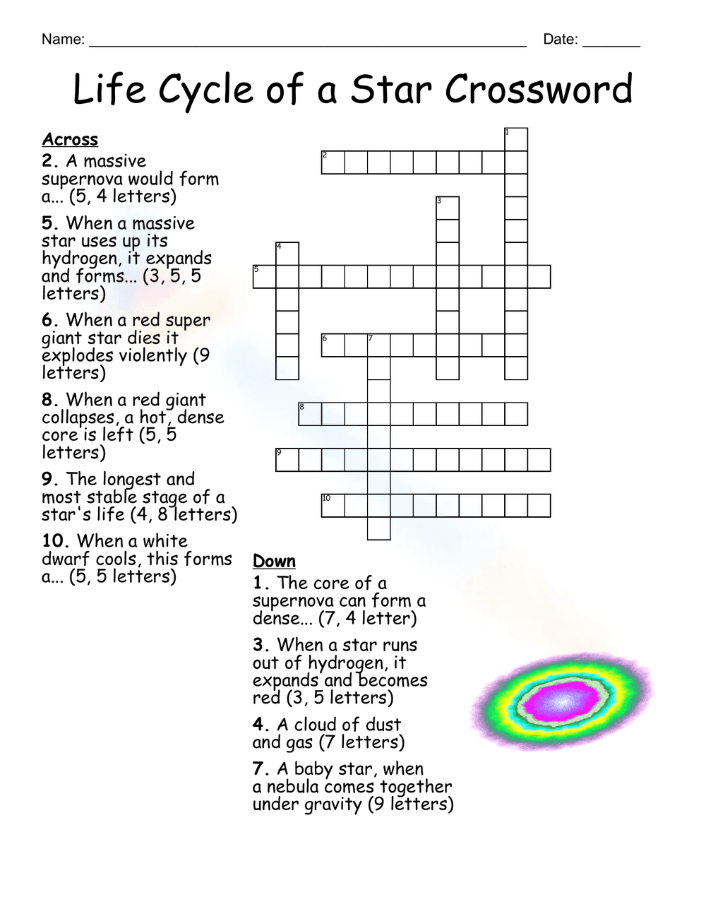 Crossword Puzzle: Exploring the Life Cycle of a Star - Page 1