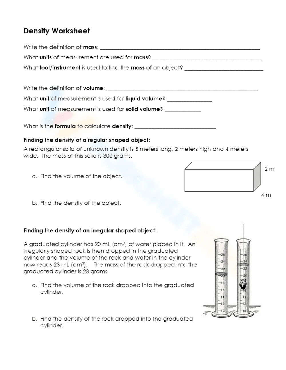 Comprehensive Density Practice Worksheet - Page 1