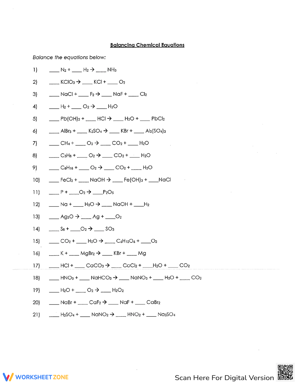 Balancing Chemical Equations Practice - Page 1