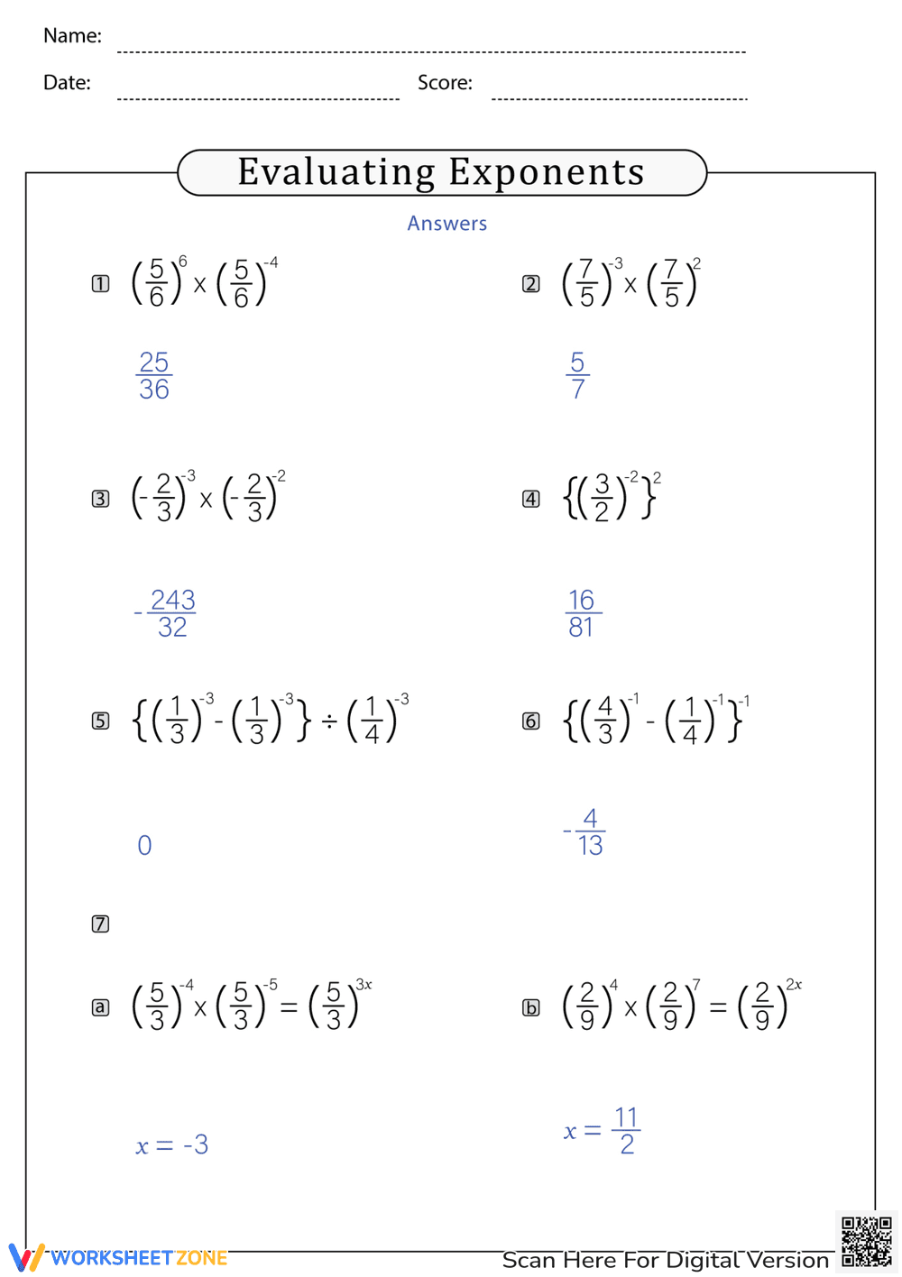 Practice Evaluating Exponents - Page 2
