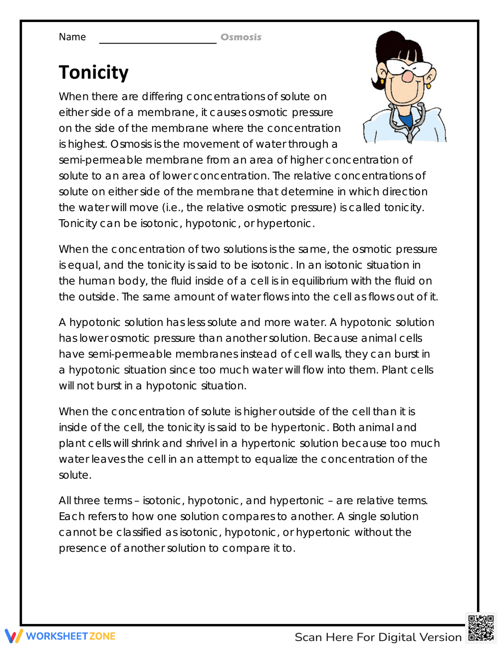 Tonicity Worksheet: Understanding Osmotic Effects - Page 1