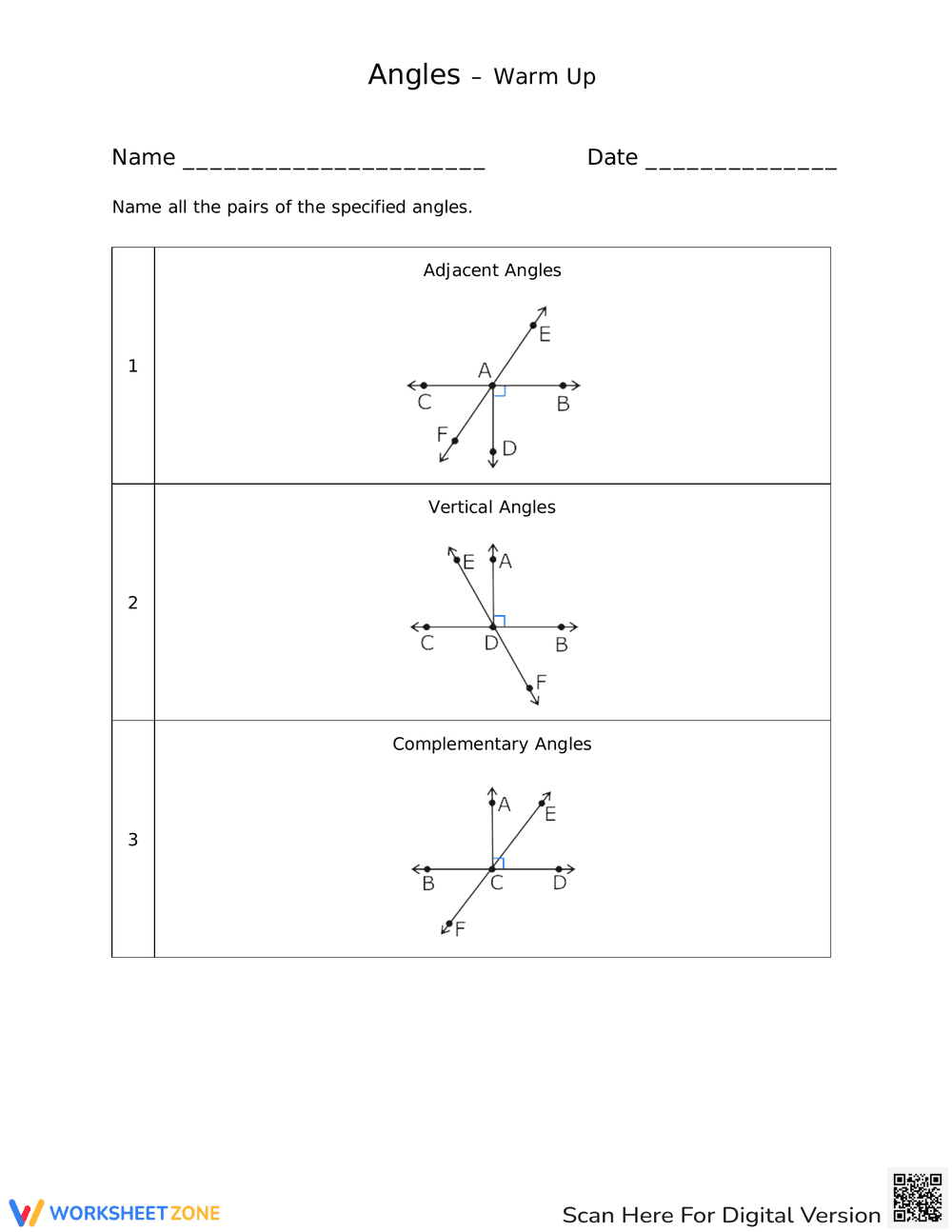 Practice Naming Angles with this Class Warm-Up Worksheet - Page 1