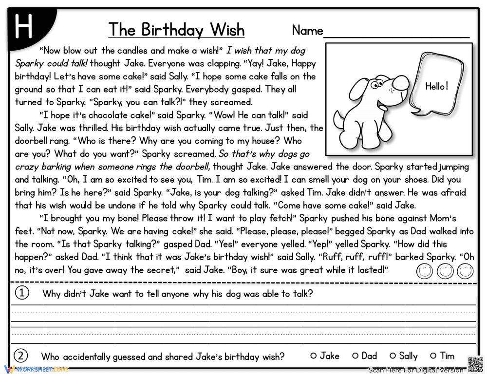 The Birthday Wish: A Reading Comprehension Worksheet - Page 1