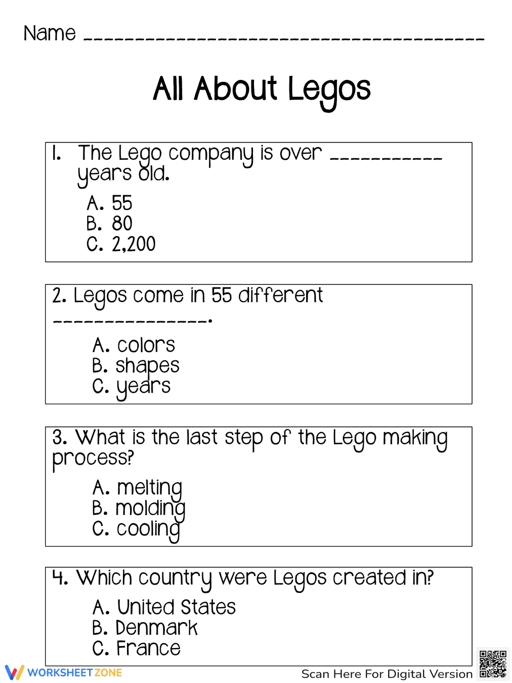 All About Legos Worksheet for Lego Fans - Page 2