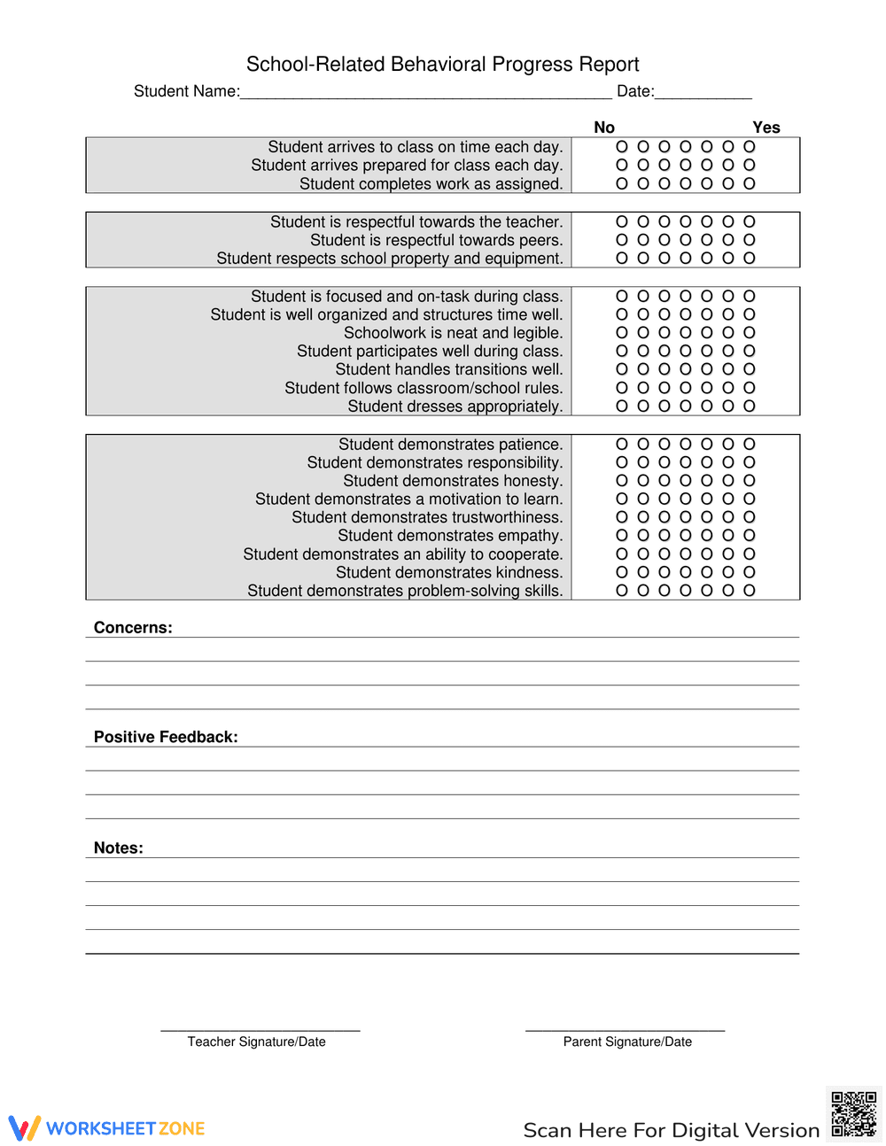 School Behavior Report - Page 1