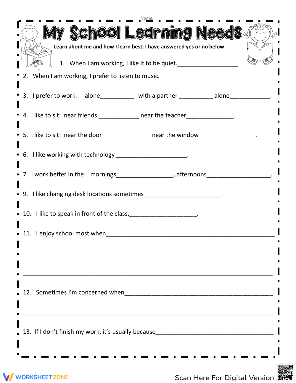 My School Learning Needs - Page 1