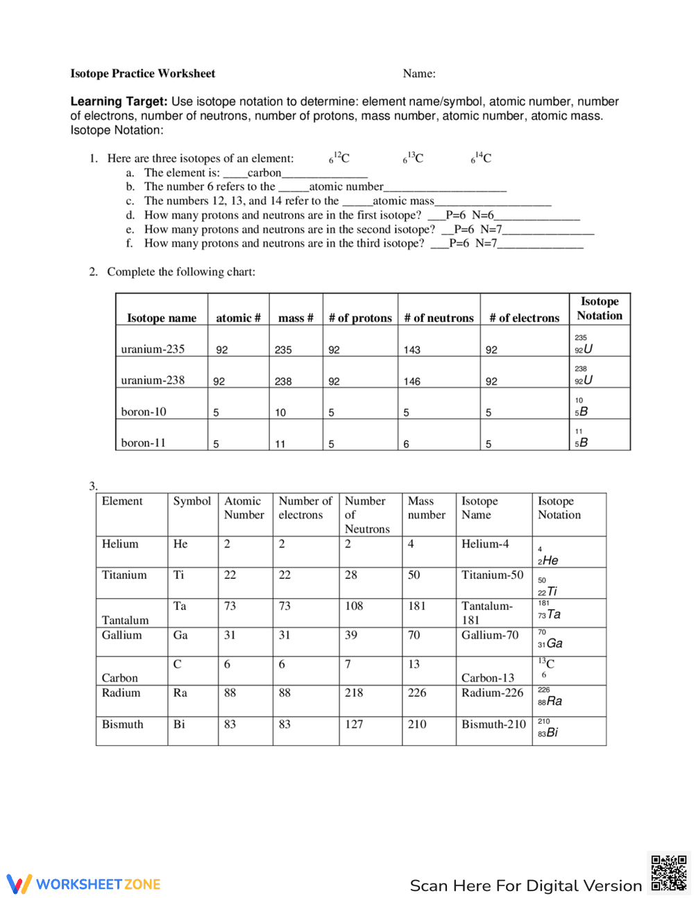 Isotope Practice Worksheet - Page 1