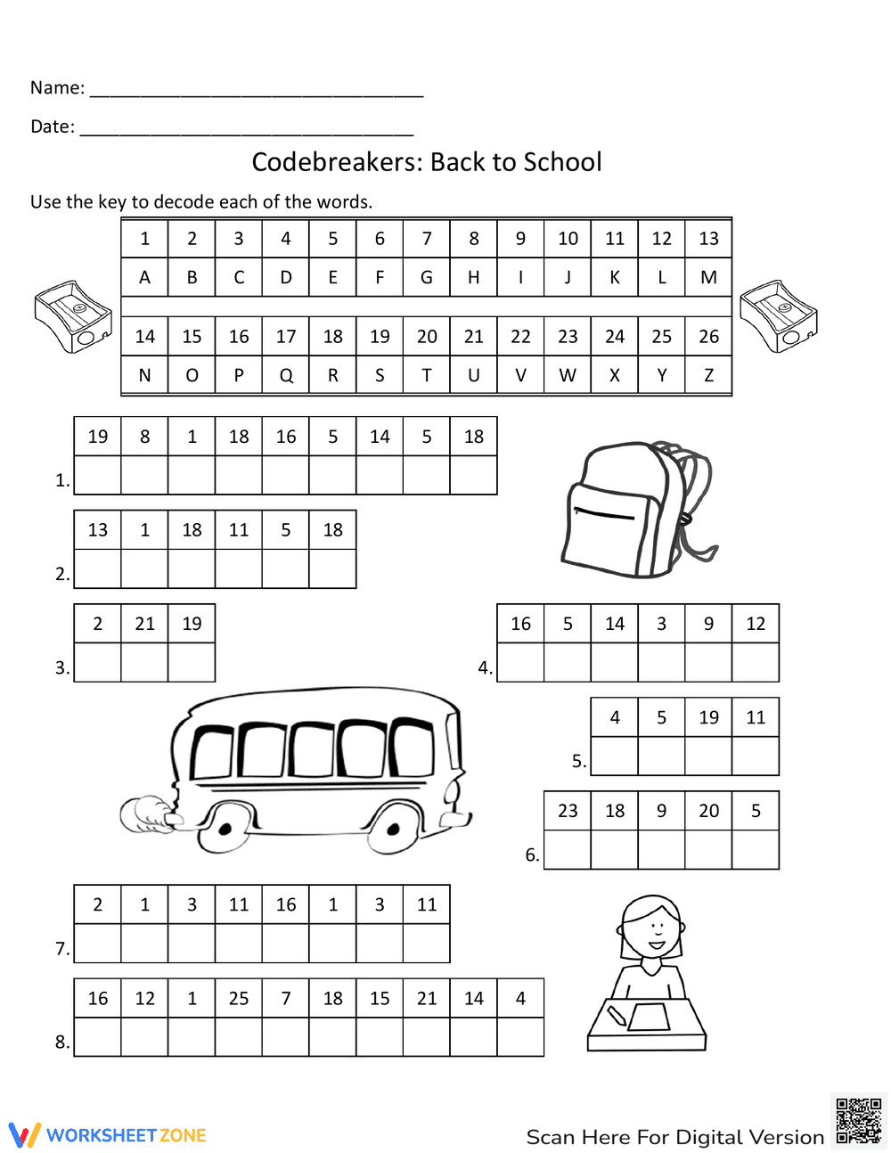 Back to School Codebreakers Worksheet - Page 1