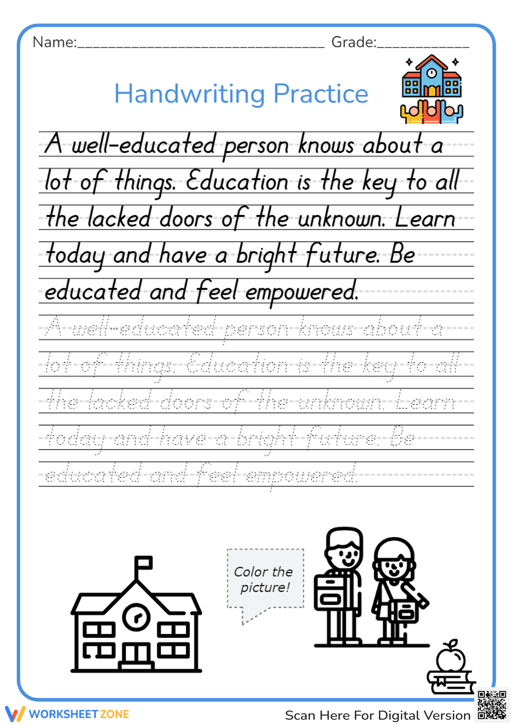 Cursive Handwriting Practice: Education & Empowerment - Grades 1-3 - Page 1