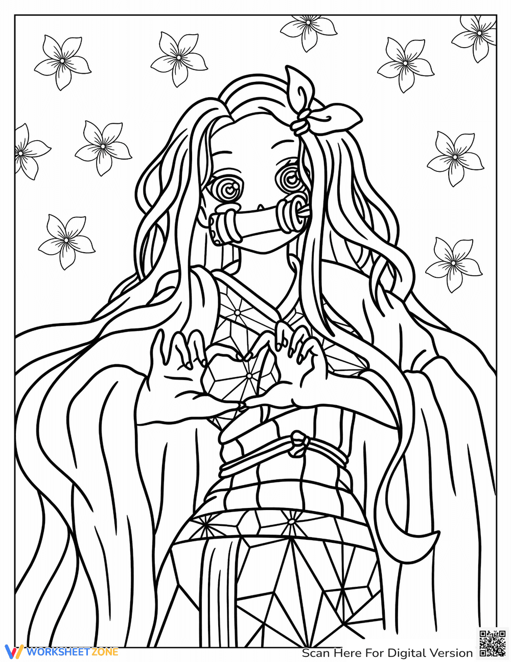 Nezuko Forming Heart: Coloring Page - Page 1