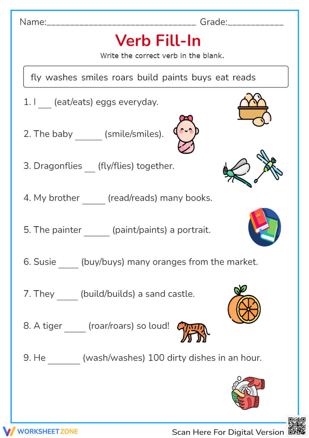 Verb Fill-In: Choose the Correct Verb Form - Grammar Practice - Page 1