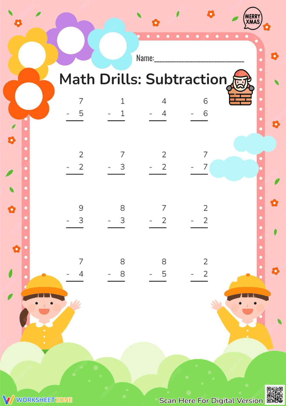 Math Drills: Subtraction Worksheet - Page 1