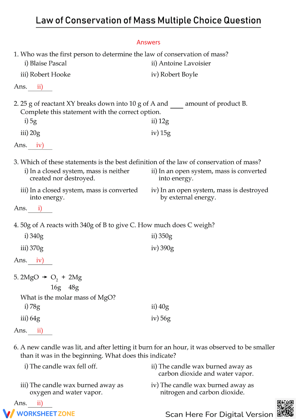 Law of Conservation of Mass: Multiple Choice - Page 2