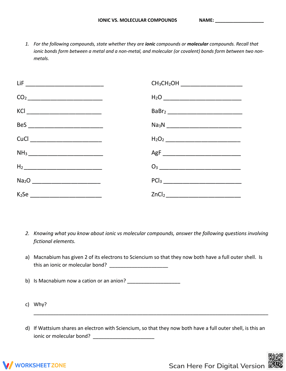 Identify Ionic or Molecular Compounds - Page 1