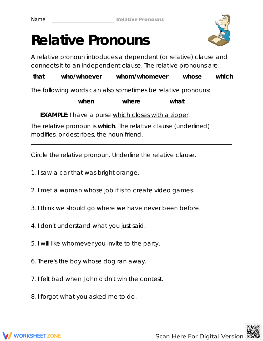 Spotting Clauses and Pronouns Worksheet - Page 1