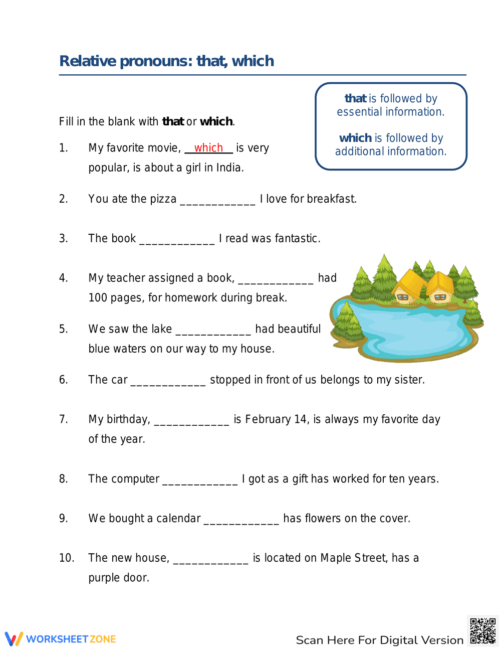 Using That or Which: Relative Pronouns Worksheet - Page 1